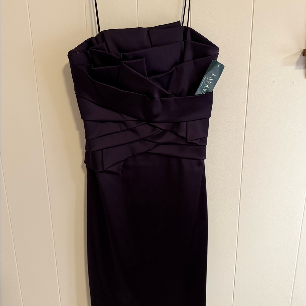 Ralph Lauren Deep Purple Ruched Cocktail Dress Size 4 NWT